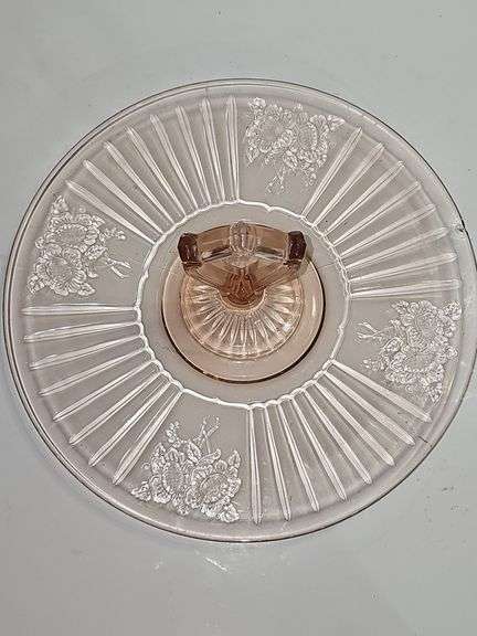 Vintage pink depression glass serving tray