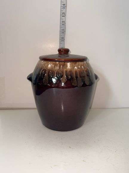 Vintage brown drip glaze cookie jar - USA on the bottom