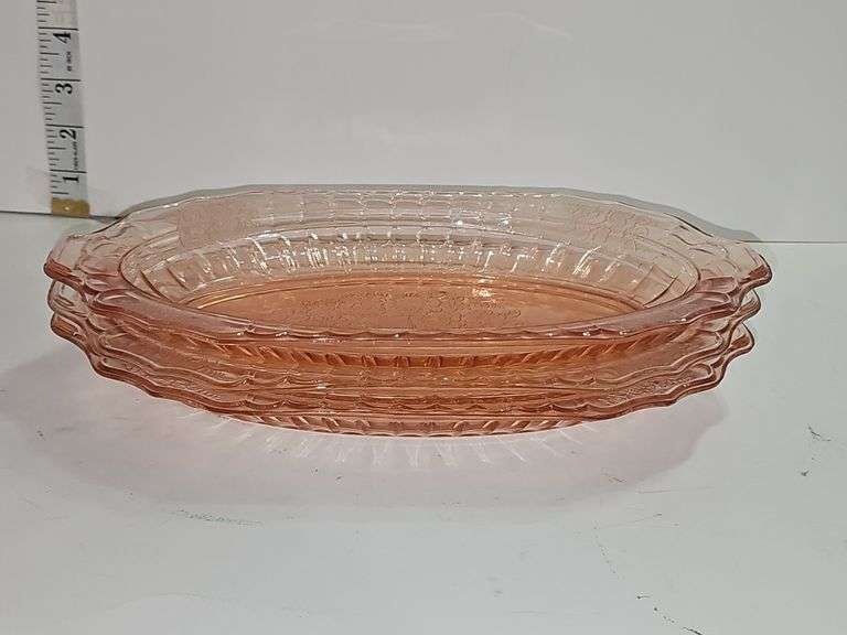 Vintage Anchor Hocking Mayfair Pink Open Rose Depression Glass Oval Dish