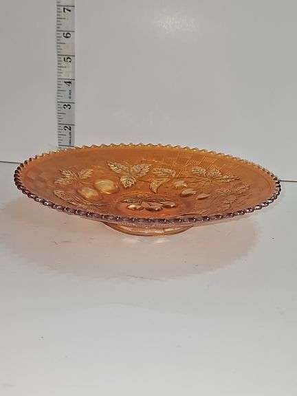 Antique Northwood Marigold Three Fruits carnival glass plate.
