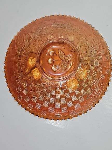 Antique Northwood Marigold Three Fruits carnival glass plate.