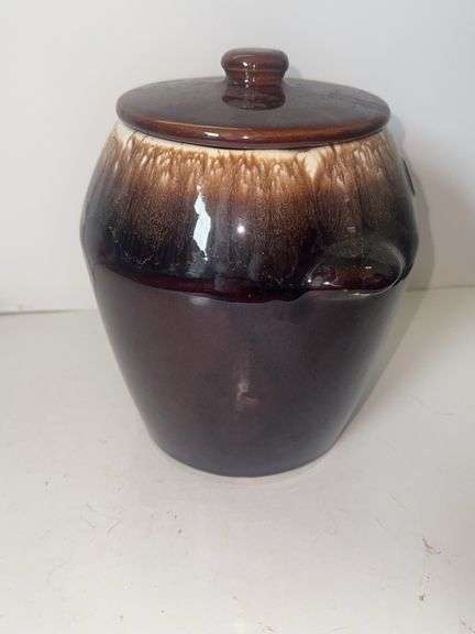 Vintage brown drip glaze cookie jar - USA on the bottom