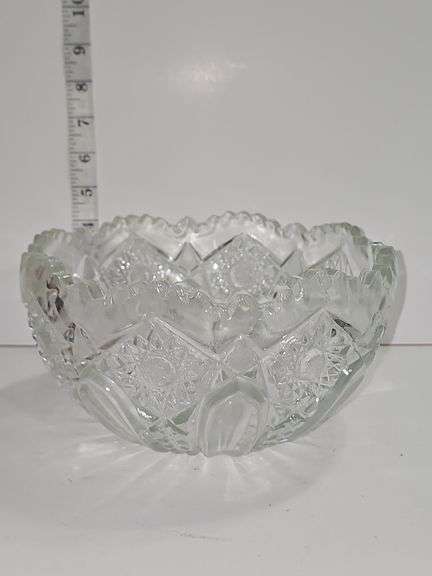 Pressed Glass (EAPG) bowl with a sawtooth rim and starburst design