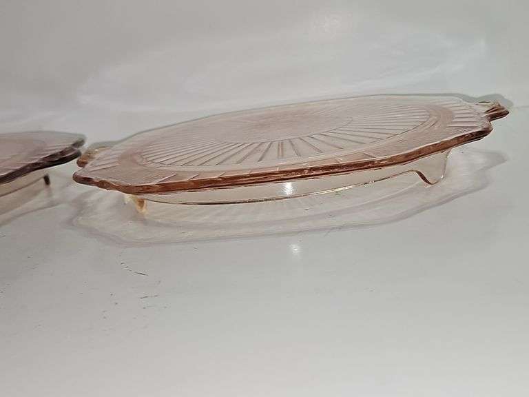 2 Vintage Anchor Hocking Mayfair "Open Rose" pink depression glass cake plates