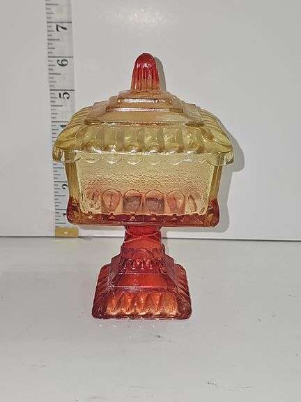 Vintage Jeannette Glass "Wedding Amberina" candy dish