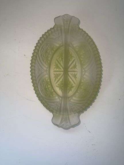 Vintage Anchor Hocking Stars And Bars Frosted Arch Divided Relish Dish Green Tint