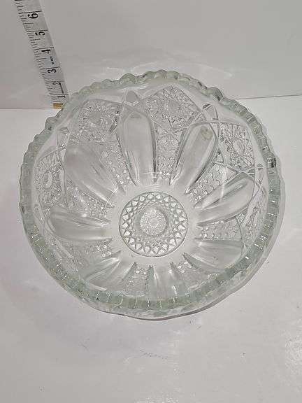 Pressed Glass (EAPG) bowl with a sawtooth rim and starburst design