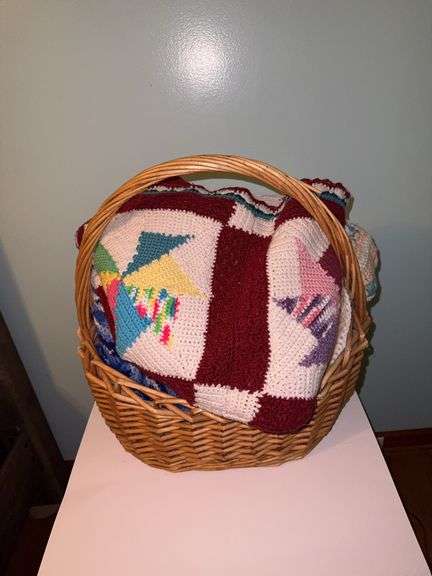 Basket of afghan blankets