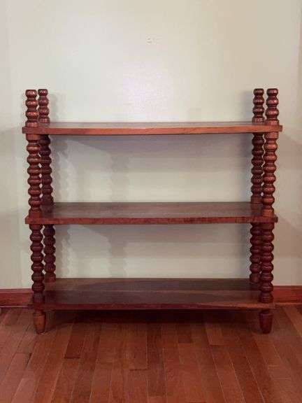3 tiered wood shelf with turned columns