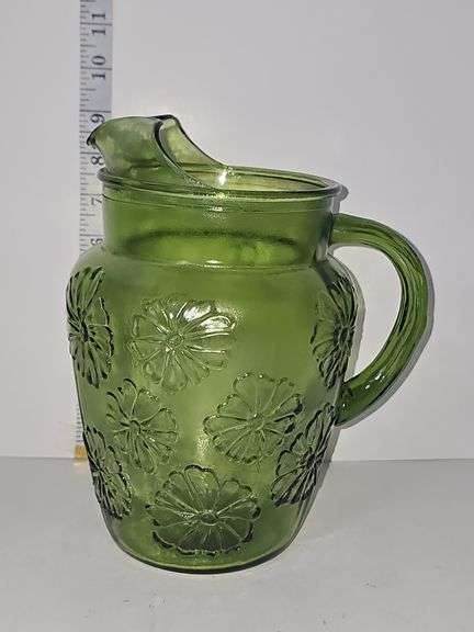 Vintage Anchor Hocking Springsong Green Large Pitcher 1970s