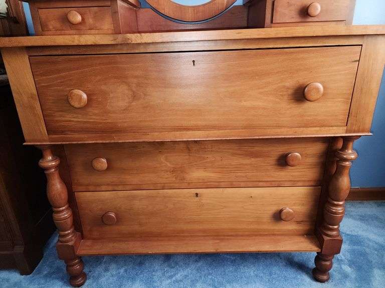 Cherry dresser with oval mirror
