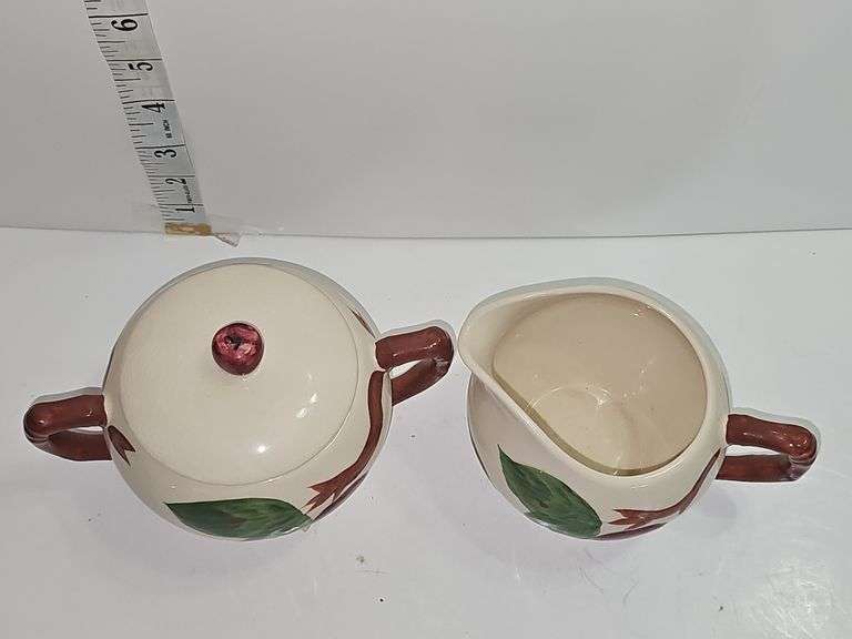 Vintage Franciscan "Apple" pattern sugar bowl with a lid & creamer