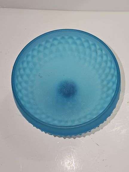 Vintage Indiana Glass Diamond Point compote dish in frosted blue satin glass