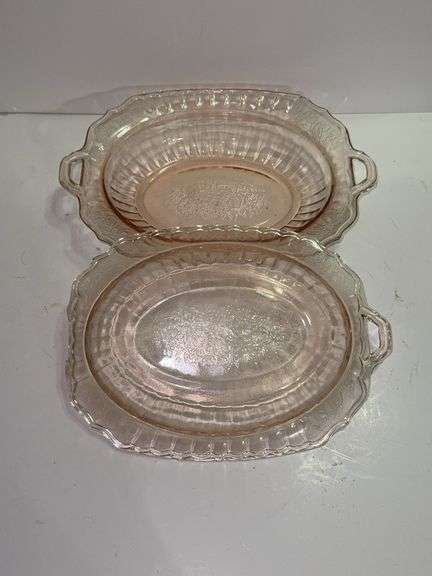 Vintage pink depression glass serving bowl