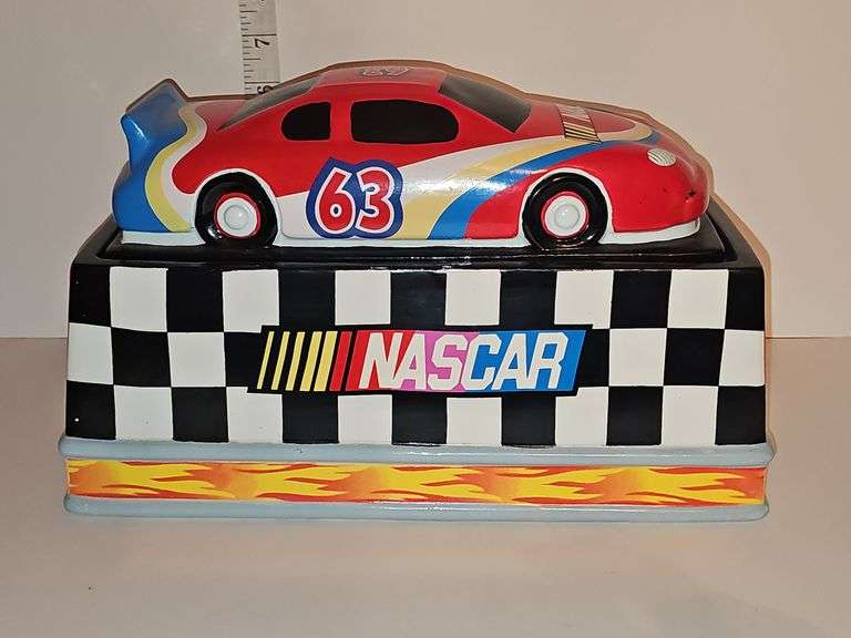 Vintage NASCAR #63 Ceramic Race Car Racecar Cookie Jar by Gibson 2002