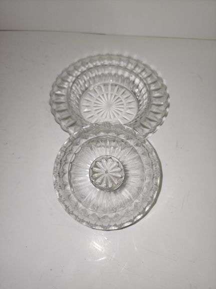 Round Clear Cut Glass Covered Butter Dish