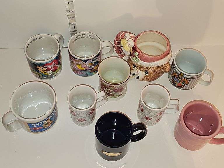 Longaburger mug, Cobalt Blue "Sissy" mug & other various character coffee mugs
