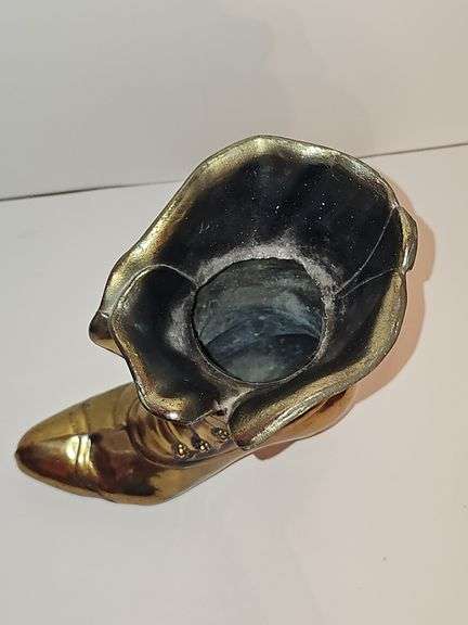 Vintage Brass/Cast Metal Victorian Ladies Boot Vase Doorstop Decorative