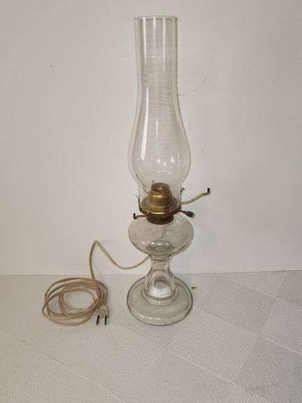 Clear glass oil lamp conversion to electric with clear glass chimney
