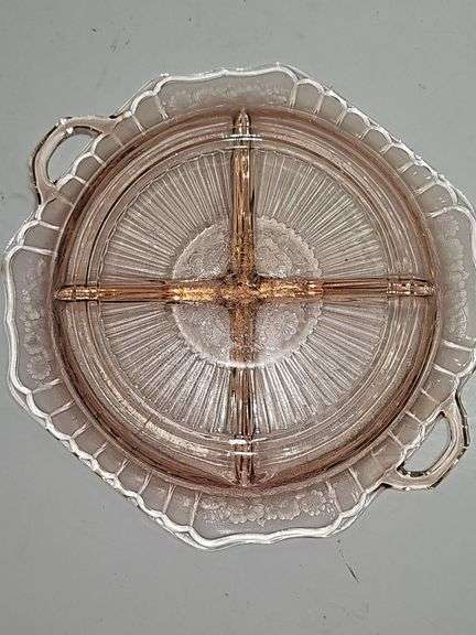 Vintage pink depression glass relish dish