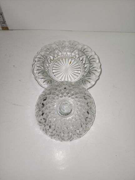 Round Clear Cut Glass Covered Butter Dish