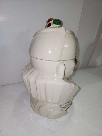 Vintage McCoy 1940s White Painted Clown Ceramic Cookie Jar
