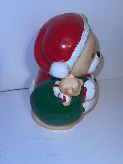 Vintage Christmas teddy bear cookie jar