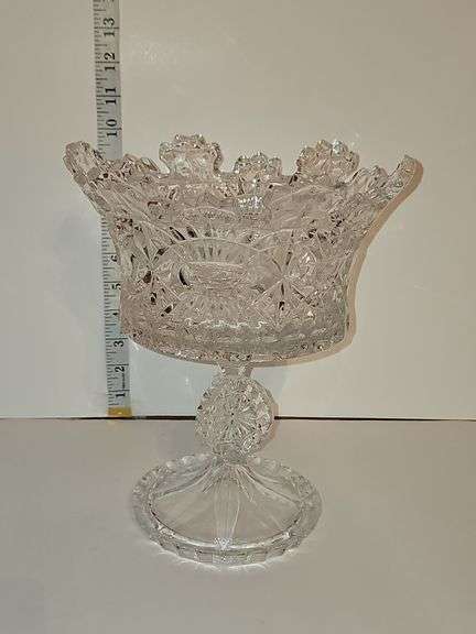 Vtg Fancy Beautiful Shannon Crystal Glass Crown Compote Pedestal Bowl