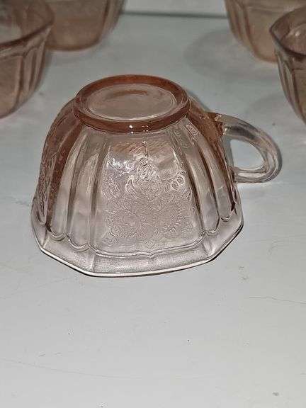 Rose pink depression glass teacups