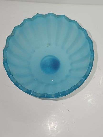 Vintage Indiana Glass frosted blue lotus blossom pedestal compote