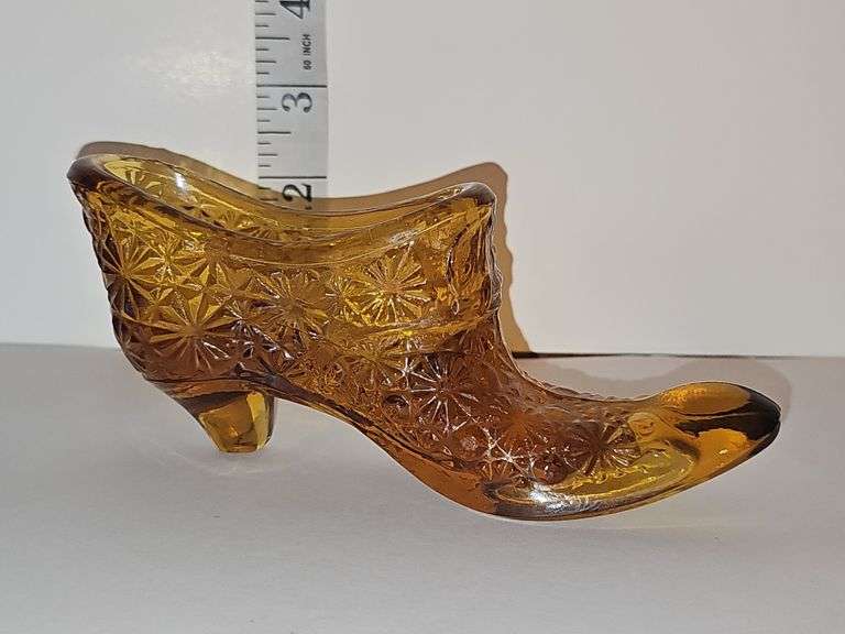 Amber Glass Shoe Slipper "S" Punt Mark L. E. Smith Glass Co.