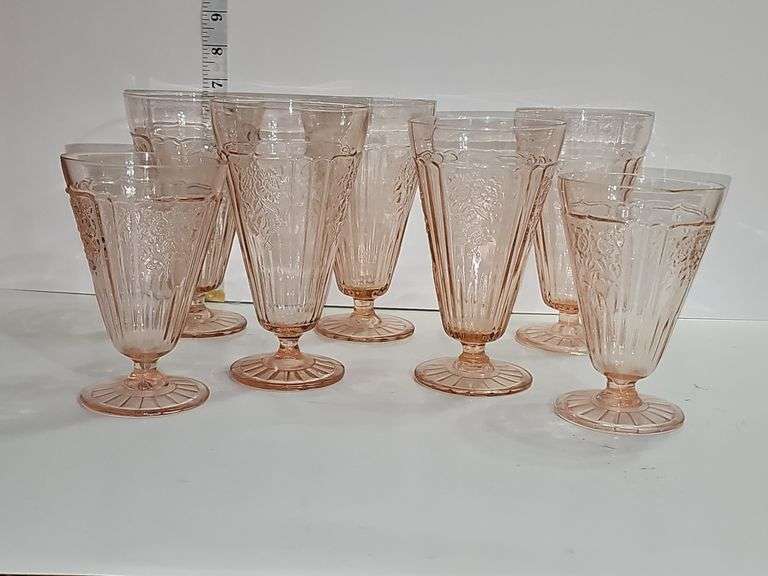 Vintage pink Depression glass iced tea tumbler - 5 (6⅝"T) & 2 (5⅜"T)