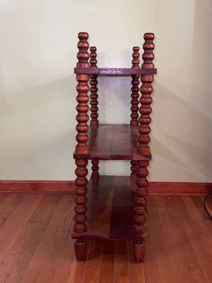 3 tiered wood shelf with turned columns