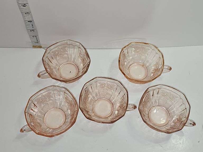 Rose pink depression glass teacups