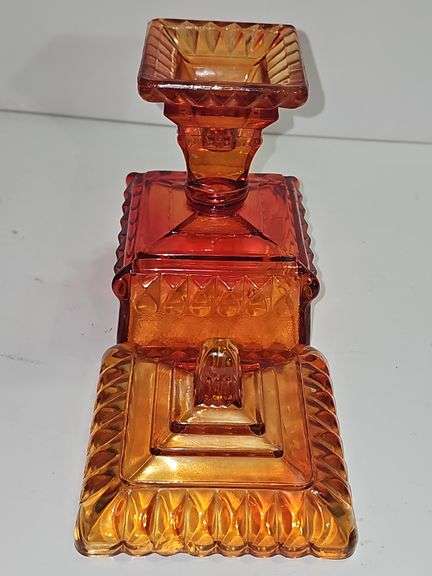 Vintage Jeannette Glass "Wedding Box" or covered candy dish - appears to be orange
