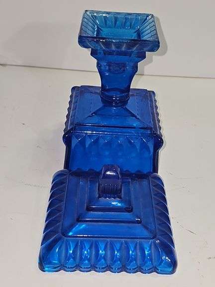 Vintage Jeannette Glass "Wedding Box" or covered candy dish - blue color