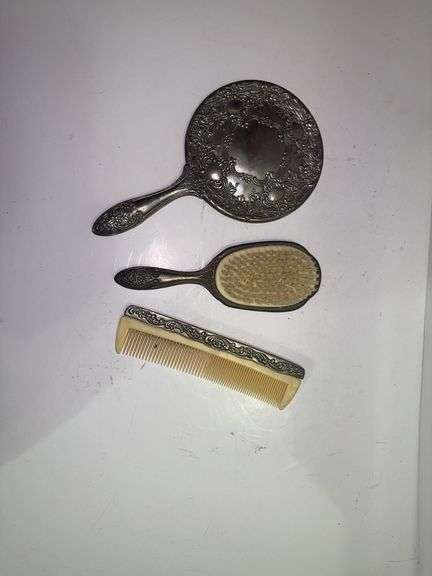 Vintage or antique silver-plated vanity set