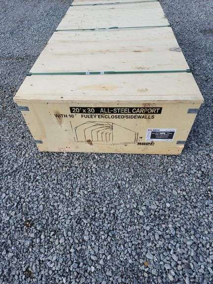 20'×30' All Steel Carport with Enclosed 10' Sidewalls