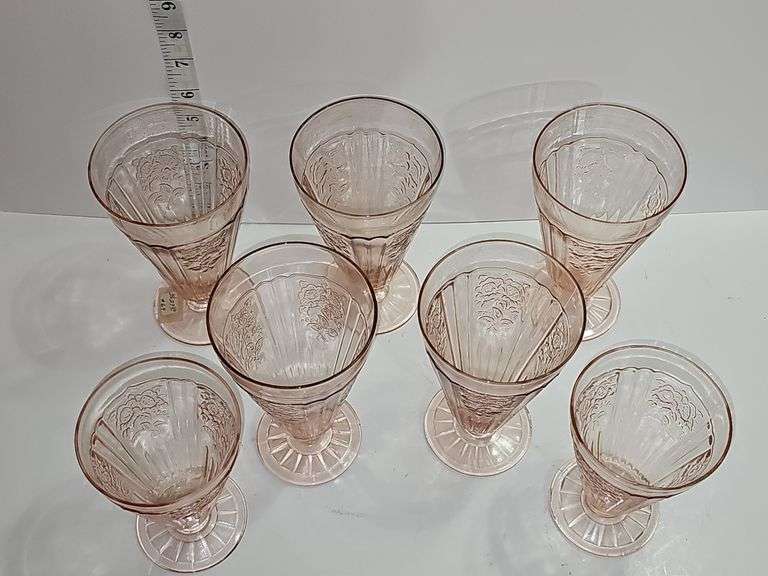 Vintage pink Depression glass iced tea tumbler - 5 (6⅝"T) & 2 (5⅜"T)