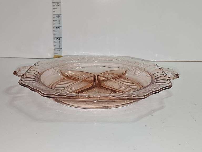 Vintage pink depression glass relish dish