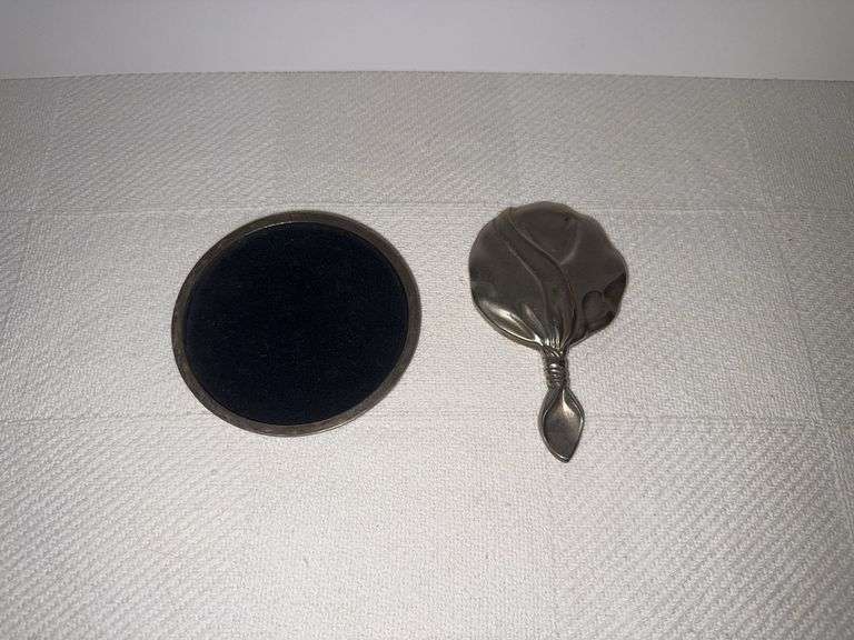 Vintage hand mirror, Avon bottle, Hat pin holder & more