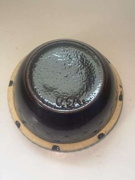 Vintage stoneware mixing bowl - made in USA on bottom