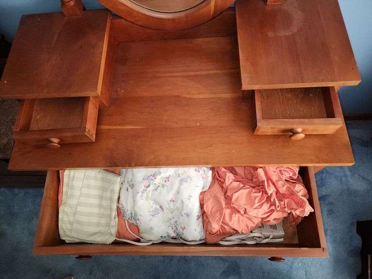 Cherry dresser with oval mirror