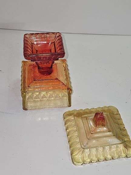 Vintage Jeannette Glass "Wedding Amberina" candy dish