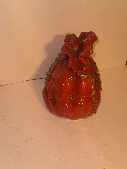 International Bazaar HandBag Satchel Purse Style Ceramic Cookie Jar Canister Red