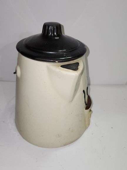 Vintage American Bisque Coffee Pot Tea Kettle Cookie Jar Wire Handle