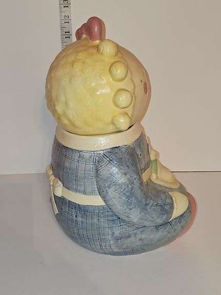 Vintage Rag Doll Blonde Girl Button Eyes Cookie Jar Canister Treasure Craft