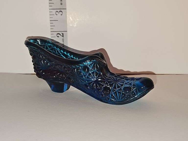 Vintage Boyd Daisy & Button glass slipper shoe - cobalt blue color