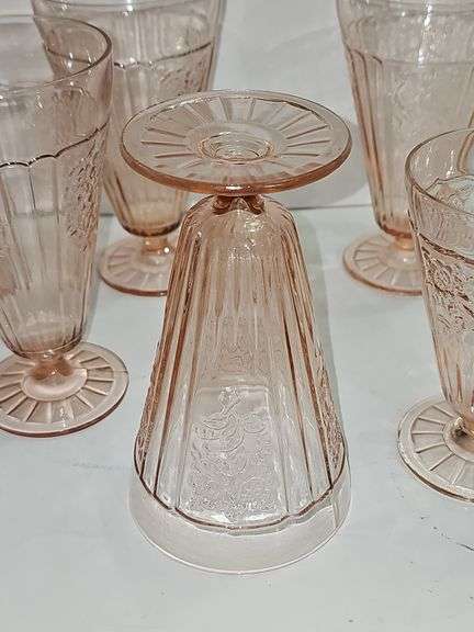 Vintage pink Depression glass iced tea tumbler - 5 (6⅝"T) & 2 (5⅜"T)