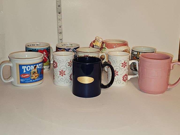 Longaburger mug, Cobalt Blue "Sissy" mug & other various character coffee mugs